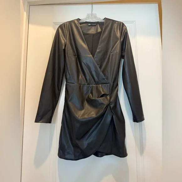 Zara | Dresses | Zara Black Faux Leather Dress | Poshmark